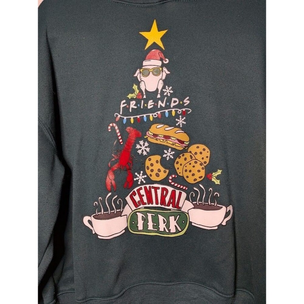 Friends TV Show Christmas Hoodie XL Central Perk Holiday Ugly Sweater Green
